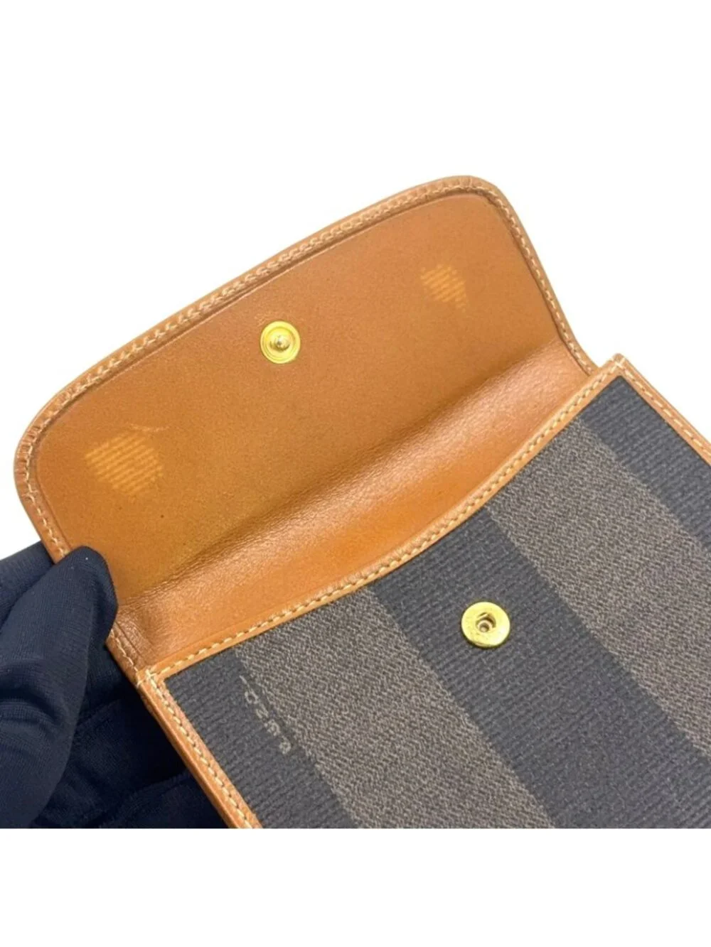 Fendi Pecan Leather Brown Beige Snap Wallet Gold